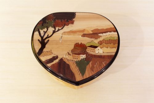 Heart shaped inlaid wooden box