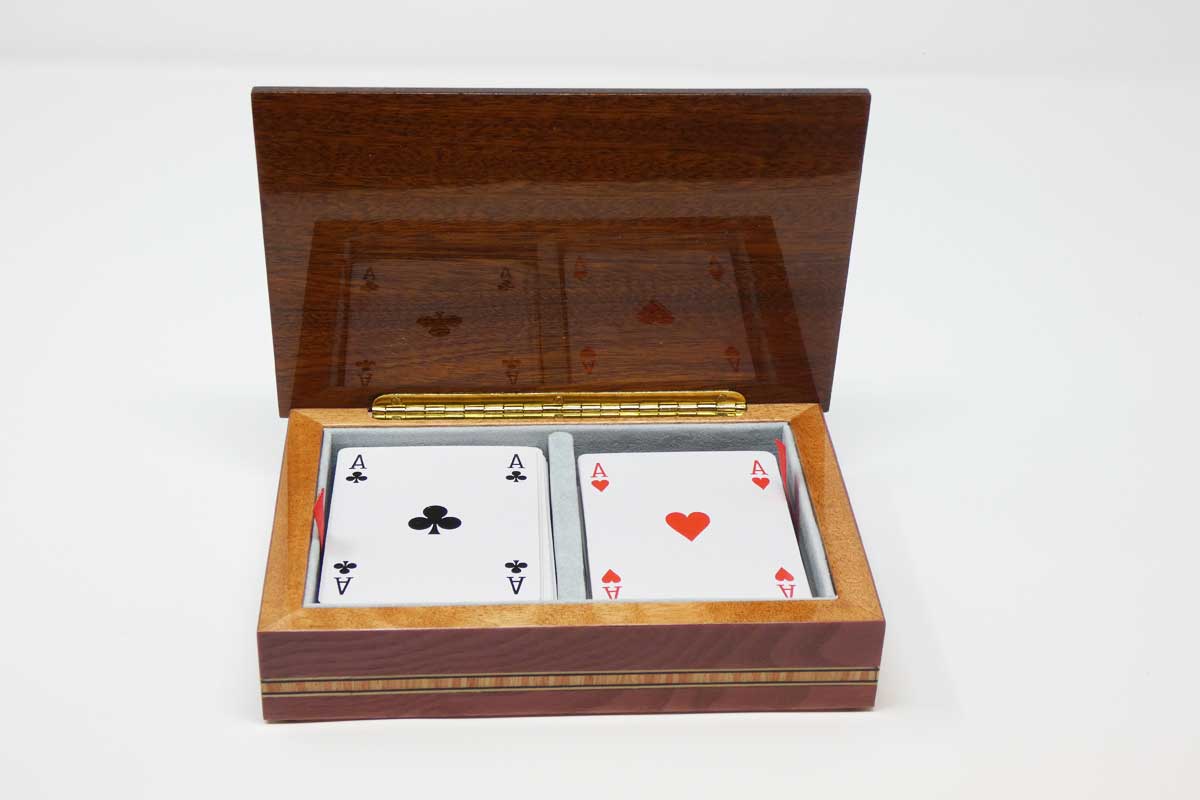 Inlaided card box + playing cards - Sorrento inlaid wood