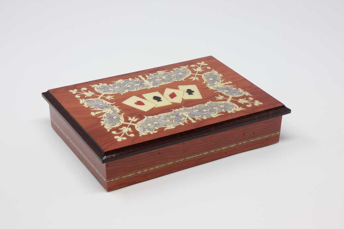 Inlaided card box + playing cards - Sorrento inlaid wood