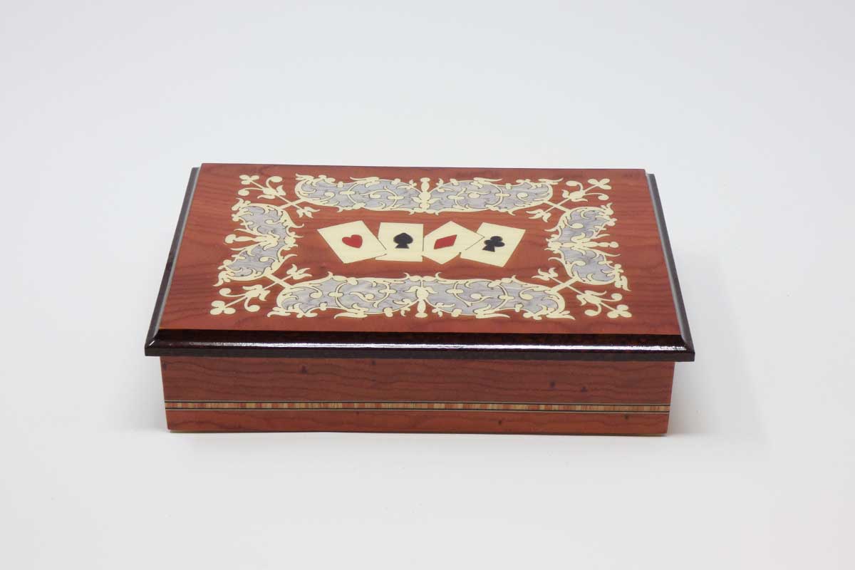 Scatola porta carte da gioco in cuoio marrone con decorazioni in oroLeonardo 
