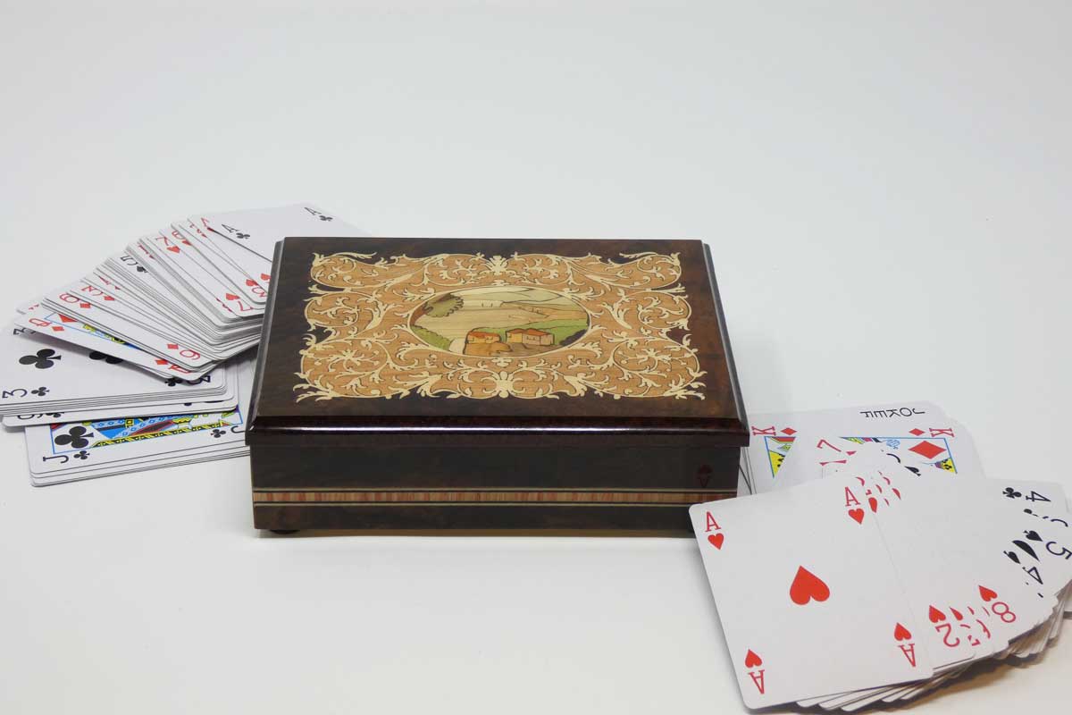 Inlaided card box + playing cards - Sorrento inlaid wood