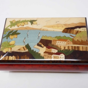 Inlaided music box with Sorrento view, lemons and Vesuvious